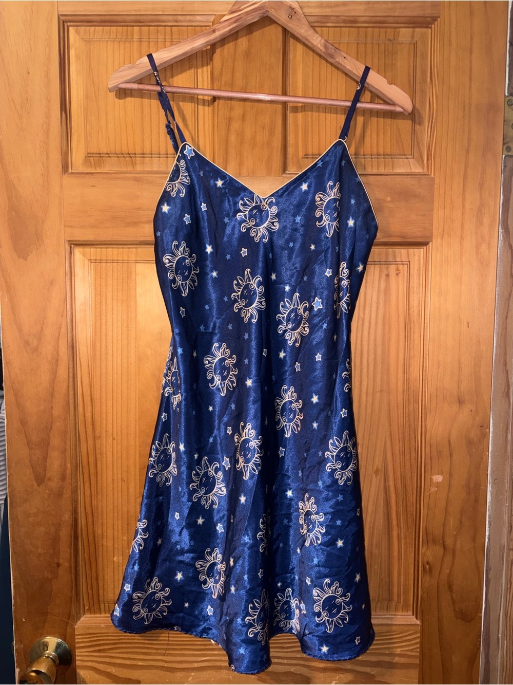 Navy Blue Floral Satin Slip Mini Dress